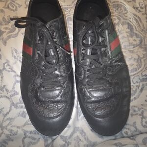 Gucci Black Sneakers with Red and Green Accents